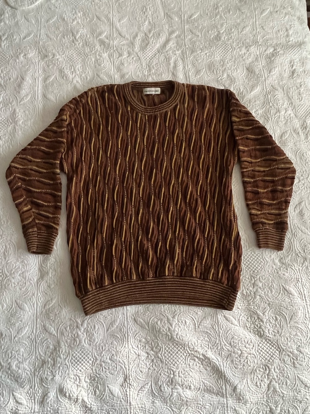 Pronto Uomo Brown and Tan Wave-Texture Crewneck Sweater